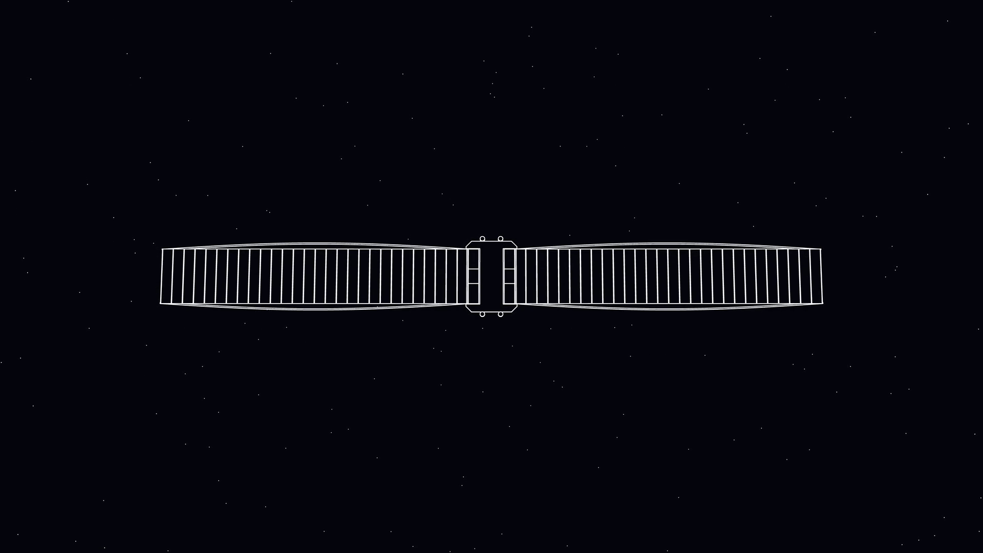 Simulation still of a satellite with two fully deployed z-fold solar array wings